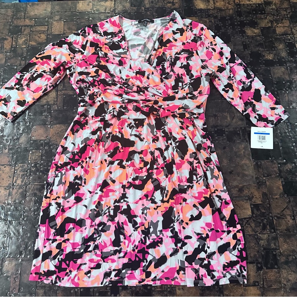 Ellen Tracy Blossom Multi 3/4 Sleeve Dress (Size XL)
